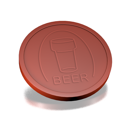 Fichas de plástico con relieve de un vaso de cerveza Ø29 mm - 250 unidades