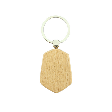 Llavero de madera hexagonal 48x35 mm - Por unidad
