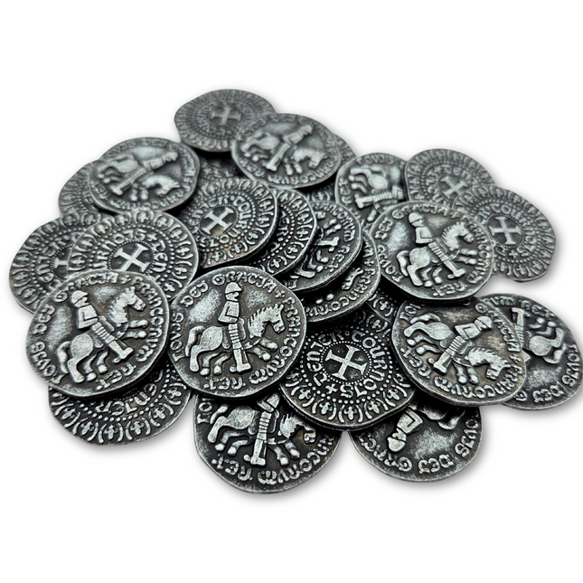 Réplica de moneda medieval, color plata - 100 unidades
