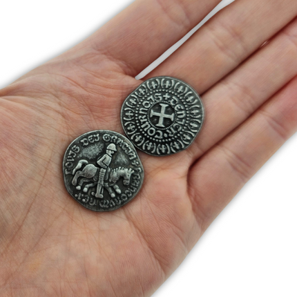 Réplica de moneda medieval, color plata - 100 unidades