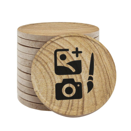 Fichas personalizadas con patrón de madera Ø35 mm - 100 unidades