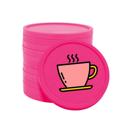 Fichas de plastico icono cafe en rosado Ø29mm - por 100 unidades