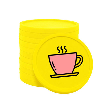 Fichas de plastico icono cafe en rosado Ø29mm - por 100 unidades
