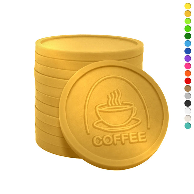 Fichas de plástico con relieve de taza de café Ø29 mm - 250 unidades