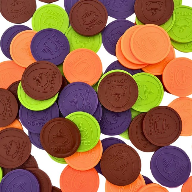 Fichas de plástico con relieve de taza de café Ø29 mm - 250 unidades