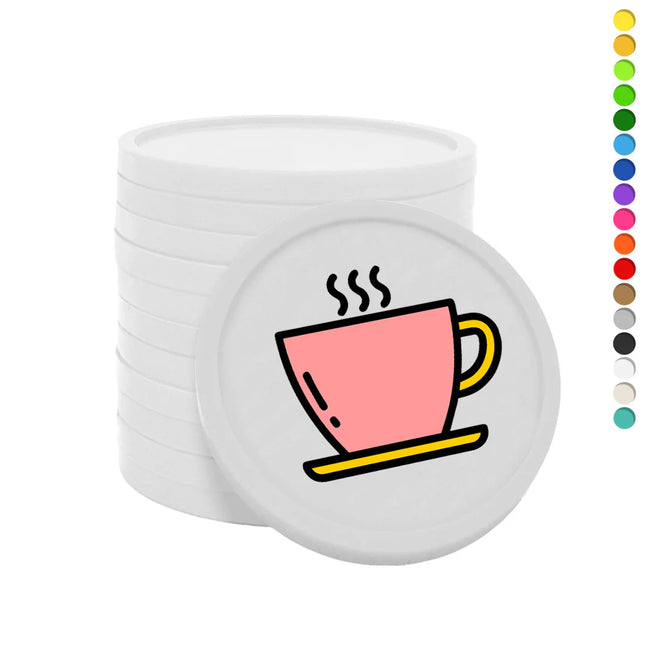 Fichas de plastico icono cafe en rosado Ø29mm - por 100 unidades