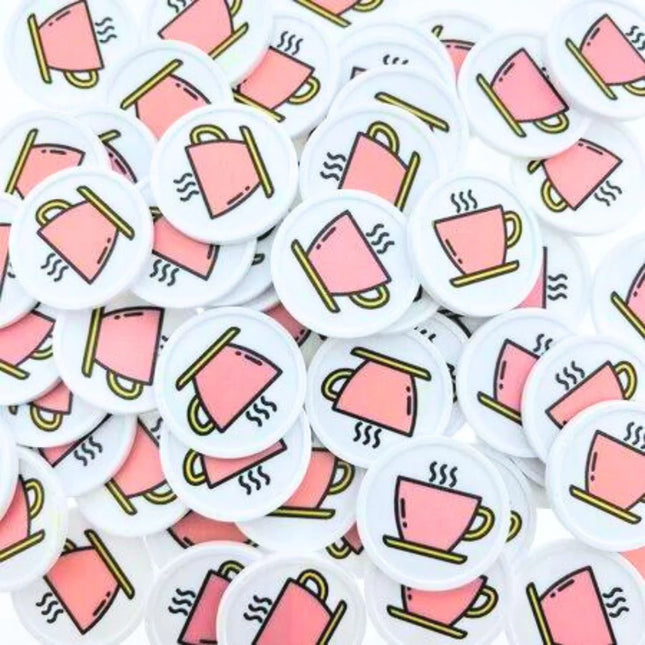 Fichas de plastico icono cafe en rosado Ø29mm - por 100 unidades