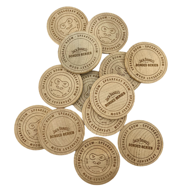 Fichas de madera grabadas personalizadas Ø51 mm - 50 unidades