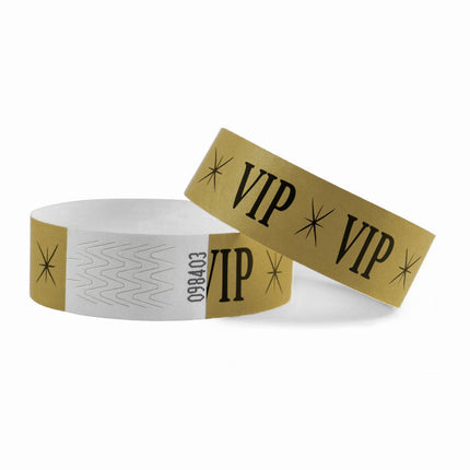 Pulseras de Tyvek VIP dorados - 100 unidades