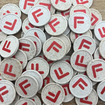 Fichas en fibra de madera personalizadas Ø23 mm - 100 unidades