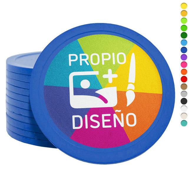 Fichas de plastico XXL personalizadas Ø70  mm - 50 unidades