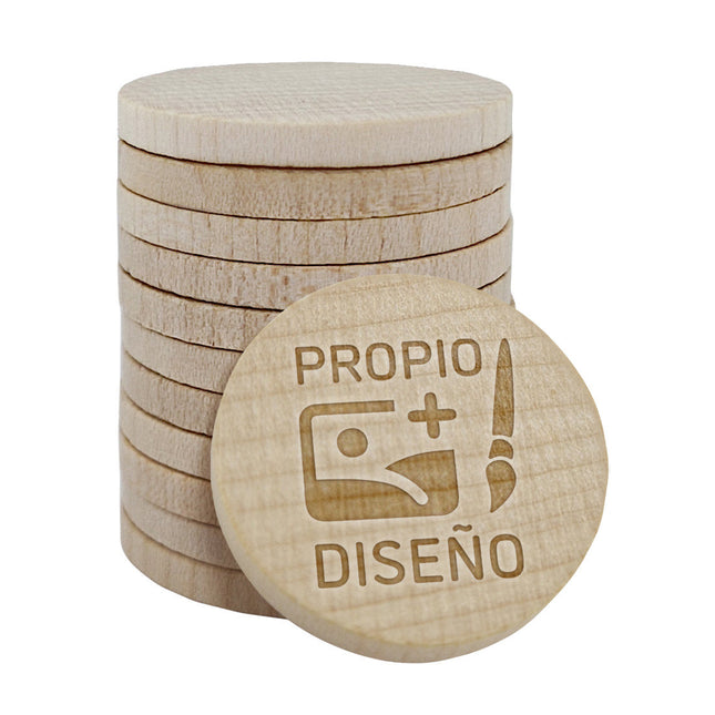 Fichas de madera grabadas personalizadas Ø29 mm - 100 unidades