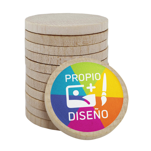 Fichas de madera personalizadas impresas Ø29 mm - 100 unidades
