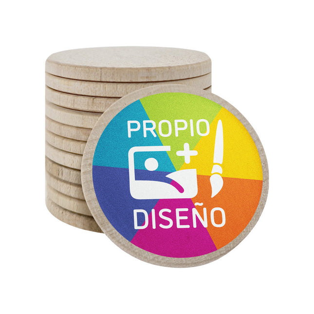 Fichas de madera personalizadas impresas Ø37 mm - 100 unidades