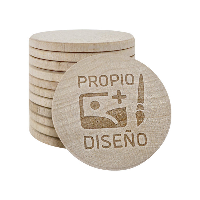 Fichas de madera grabadas personalizadas Ø37 mm - 100 unidades