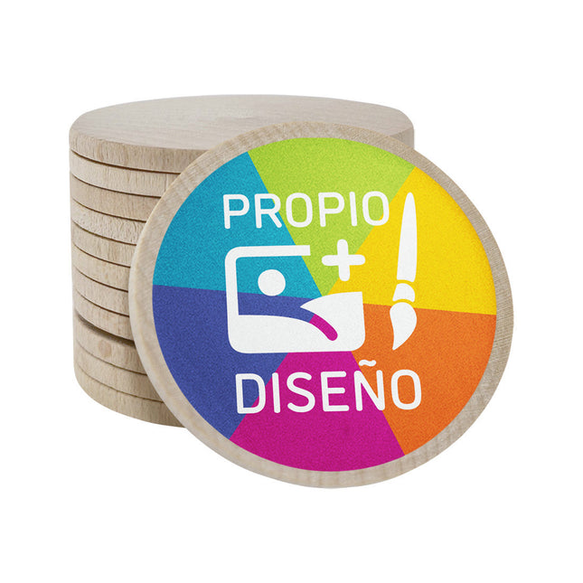 Fichas de madera personalizadas impresas Ø51 mm - 500 unidades