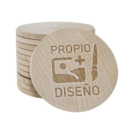 Fichas de madera grabadas personalizadas Ø50 mm - 100 unidades