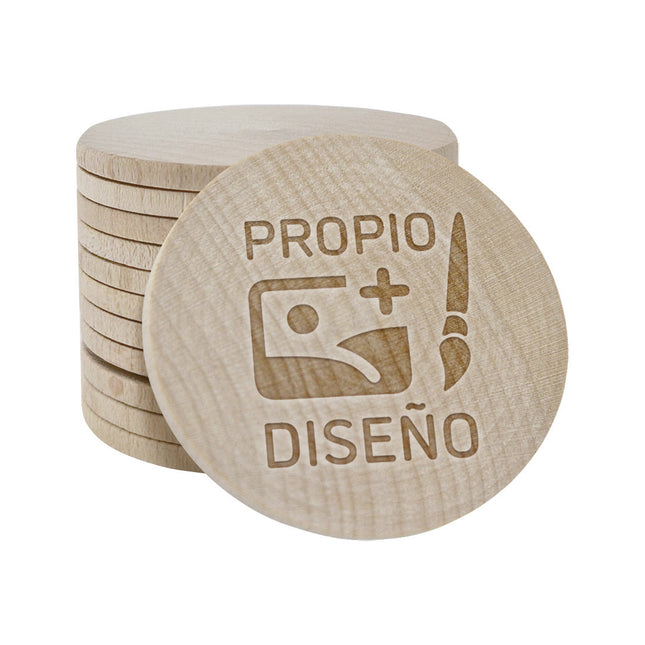 Fichas de madera grabadas personalizadas Ø51 mm - 50 unidades