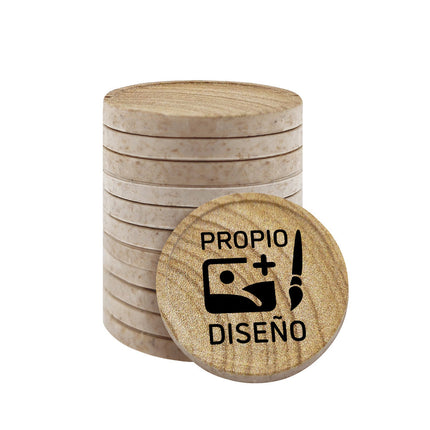 Fichas personalizadas con patrón de madera Ø23 mm - 100 unidades