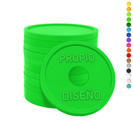 Fichas de plástico en relieve personalizadas  con orificio Ø29mm - 1000 unidades