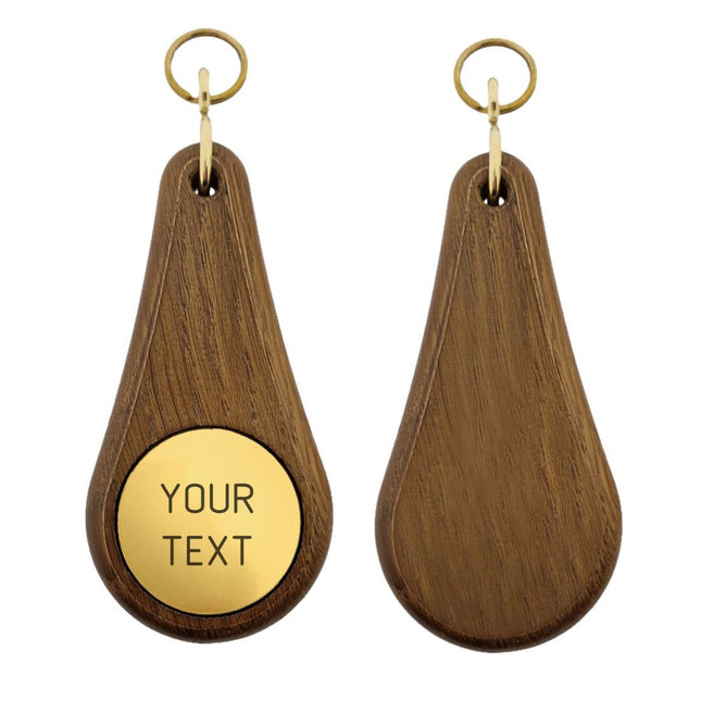 Llavero de madera para hotel Oaky Drop marrón oscuro 110 x 55 mm - un lado