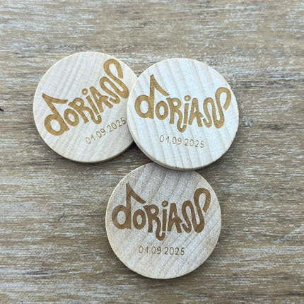 Fichas de madera grabadas personalizadas Ø29 mm - 100 unidades