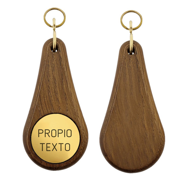 Llavero de madera para hotel Oaky Drop marrón oscuro 110 x 55 mm - un lado