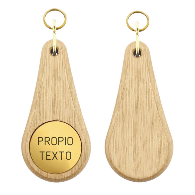 Llavero de madera para hotel Oaky Drop marrón claro 110 x 55 mm - un lado