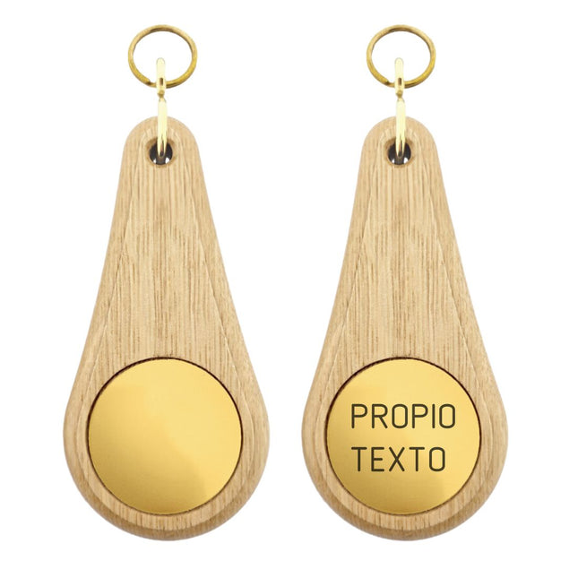 Llavero para hotel Oaky Drop marrón claro 110 x 55 mm - ambos lados