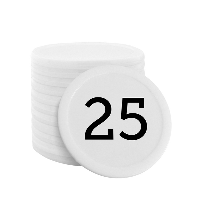 Fichas plastico numeradas 1-100 Ø28 mm - 100 unidades