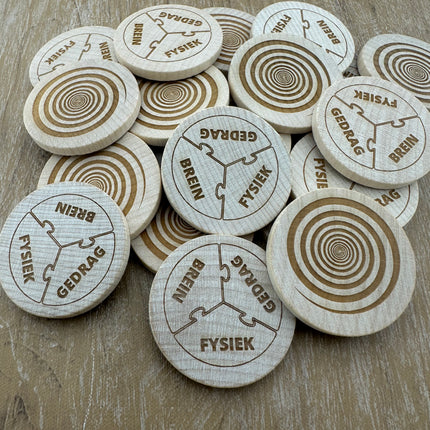 Fichas de madera grabadas personalizadas Ø37 mm - 100 unidades