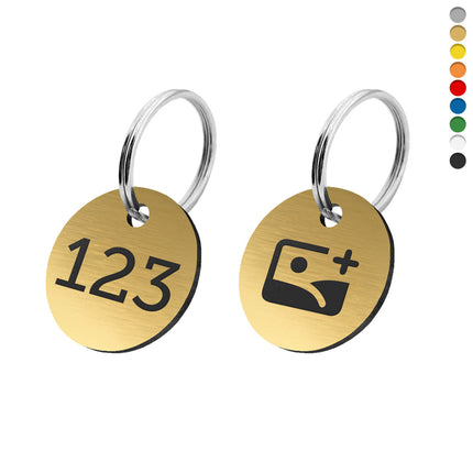 Llavero de acrilico numero y logotipo personalizable doble cara - Por unidad