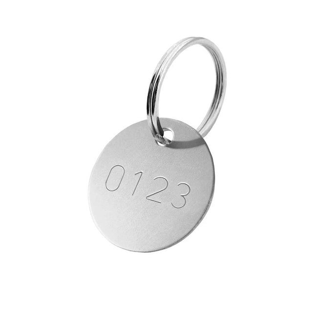 Llavero de aluminio Ø30 mm con número grabado - por unidad