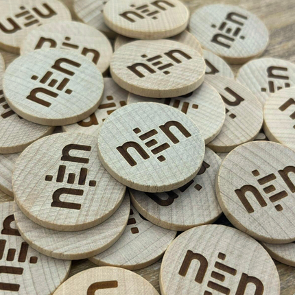 Fichas de madera grabadas personalizadas Ø29 mm - 100 unidades