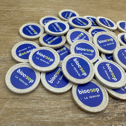 Fichas de carrito de la compra de fibra de madera €1  personalizadas - 100 unidades