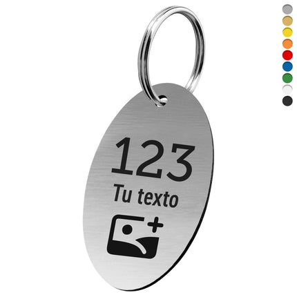 Llavero ovalado de acrilico con numeracion, texto y logotipo - Por unidad
