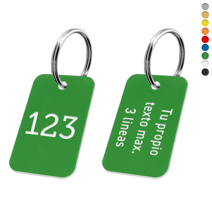 Llavero rectangular de acrilico con numero y texto doble cara - Por unidad