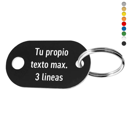 Llavero ovalado de acrilico con texto y 2 orificios - Por unidad