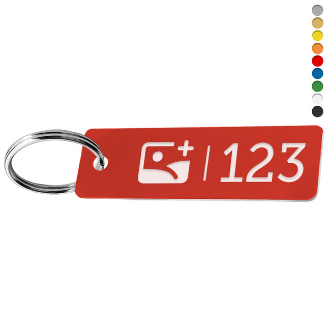 Llavero rectangular de acrílico con logotipo y numeración – Por unidad