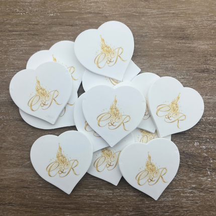 Fichas de plastico corazon personalizadas 40x40 mm - 100 unidades