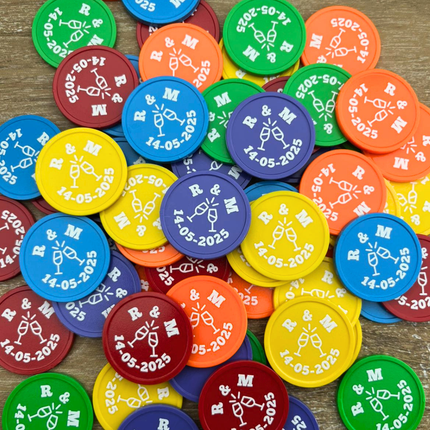 Fichas de plastico mezcla personalizadas Ø29mm - 108 unidades
