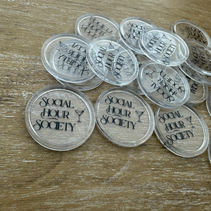 Fichas personalizadas transparentes Ø25 mm - 100 unidades