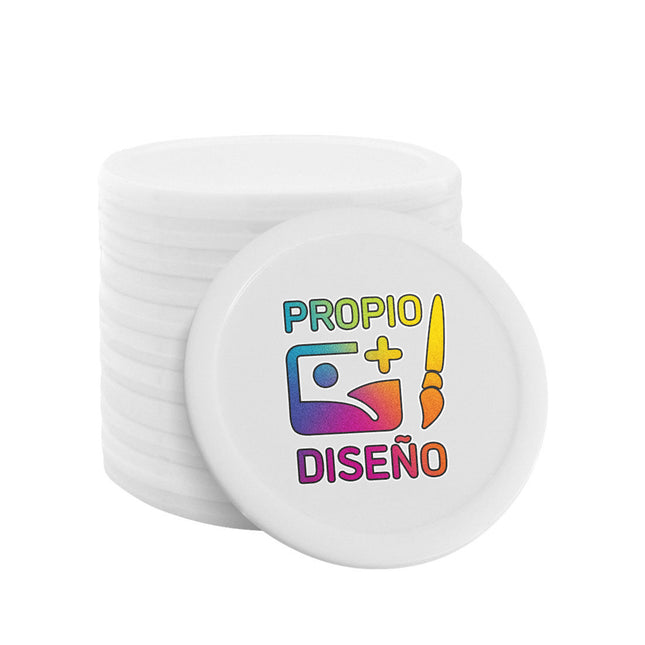 Fichas de plástico personalizades blanco Ø28mm - 100 unidades